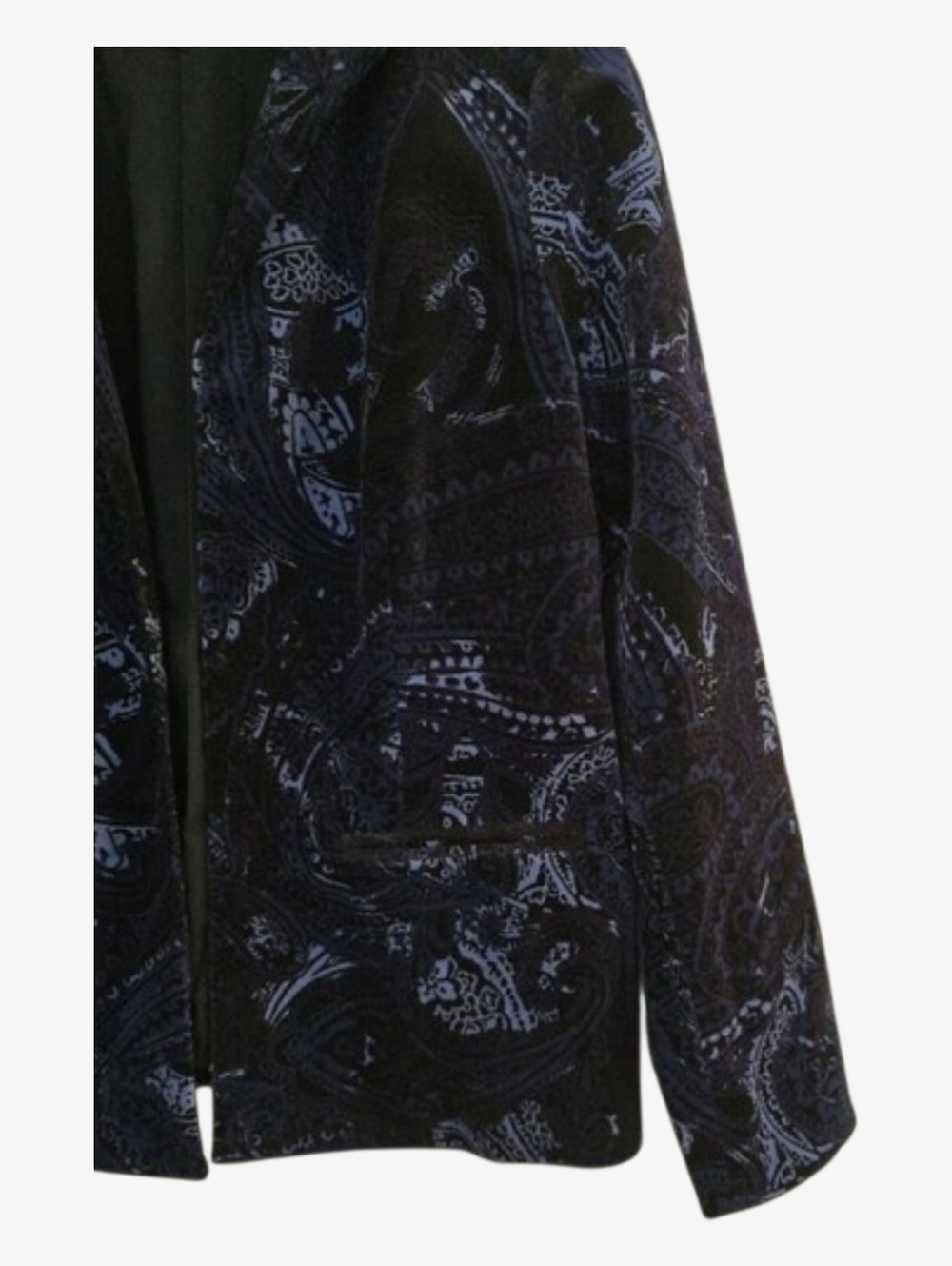 Chico's Velvet Paisley Jacket Womens Medium Blue Black Open Front Blazer - Picture 5 of 11